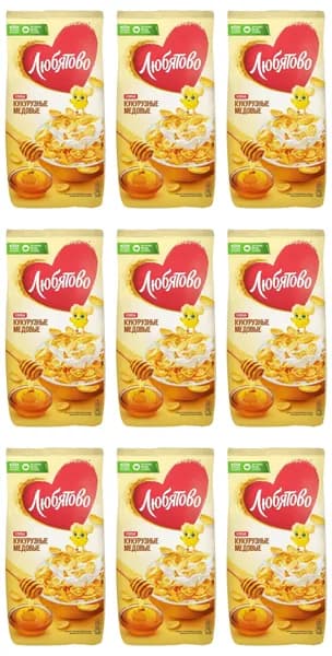 Любятово Хлопья кукурузные медовые, 250 г, 9 уп