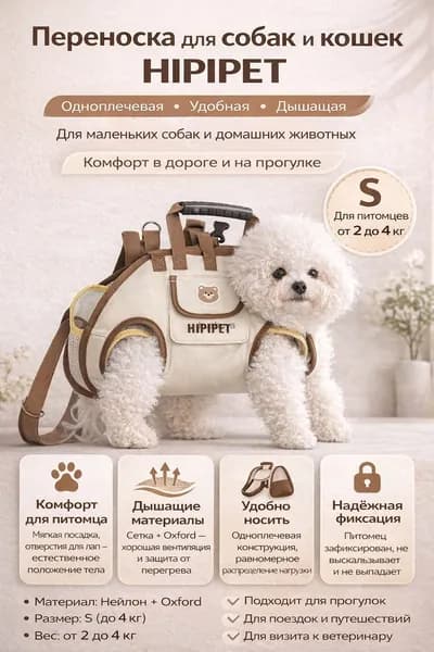 Наплечная переноска- шлейка для собак и кошек HIPIPET, размер S, для мелких животных