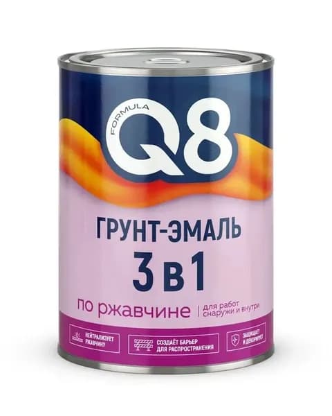 Грунт-эмаль Formula Q8 3в1 по ржавчине, алкидная, полуматовая - серая / 0,9кг
