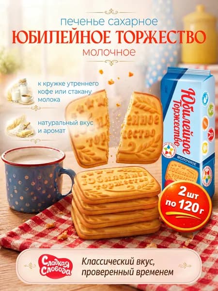 Печенье сахарное Юбилейное Торжество молочное 2 шт по 120 гр / Сладкая слобода