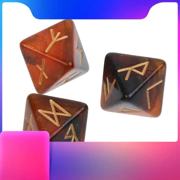 (3шт) Восьмигранные игральные кости с рунами-Звездное небо, Черное золото