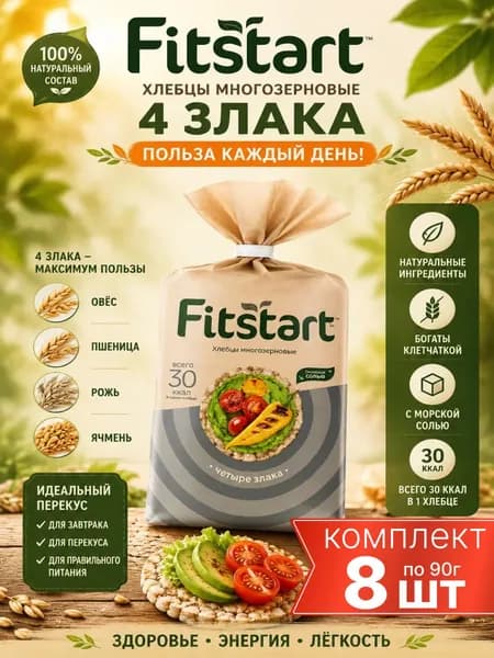 Хлебцы многозерновые 4 злака FitStart 8шт по 90г