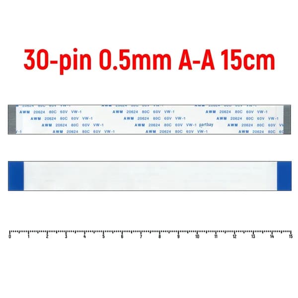 Шлейф FFC 30-pin Шаг 0.5mm Длина 15cm Прямой A-A AWM 20624 80C 60V VW-1