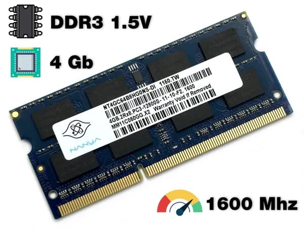 Nanya Оперативная память DDR3 4Gb 1600 MHz 1.5v SODIMM PC3-12800S для ноутбука  DDR3, 1600 МГц, 1 x 4 ГБ (NT4GC64B8HG0NS-DI)
