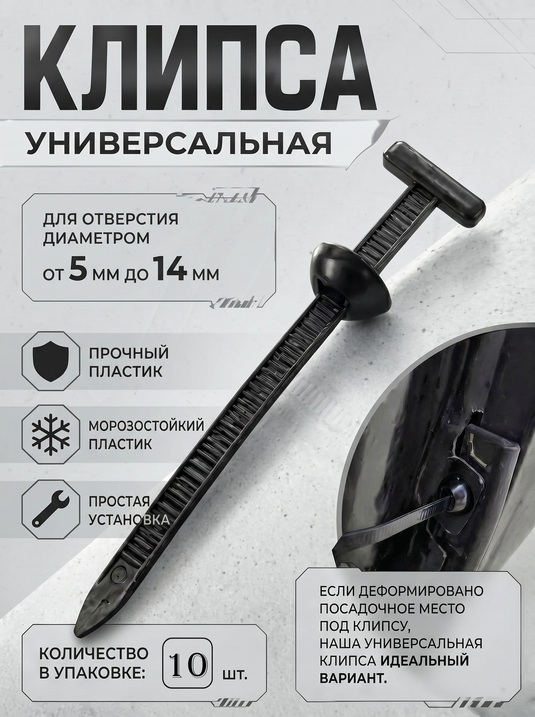 Клипса универсальная автомобильная 5-14 мм, ремонтный крепеж вместо пистонов, клипса-стяжка для обшивки