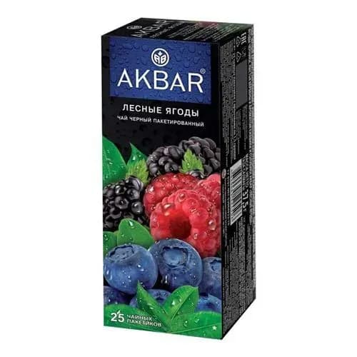 Чай в пакетиках черный AKBAR со вкусом Лесных ягод, 25 шт