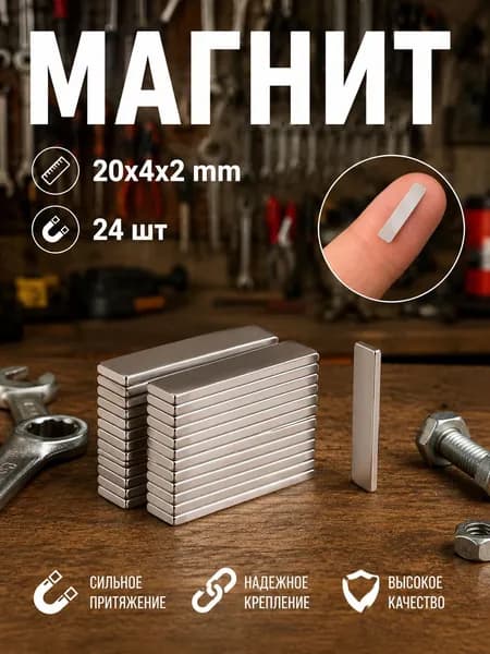 Магнит прямоугольный 20x4x2 мм, 24 шт