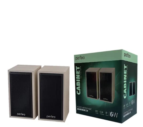 Компьютерные колонки Perfeo CABINET, 2.0, 2х3Вт, USB, белый дуб