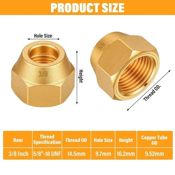 Латунные гайки-переходники для медных труб 3/8", 10 шт.