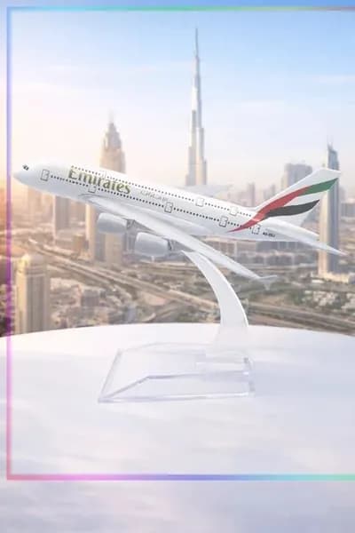 Модель самолета металлическая Airbus A380 / Emirates - 15 см.