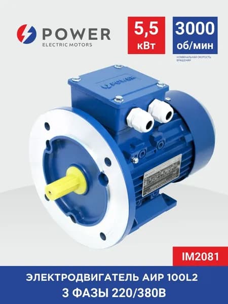Электродвигатель АИР 100L2 IM2081 (аналог 5АИ) 5.5 кВт/3000 об.мин 3фазы
