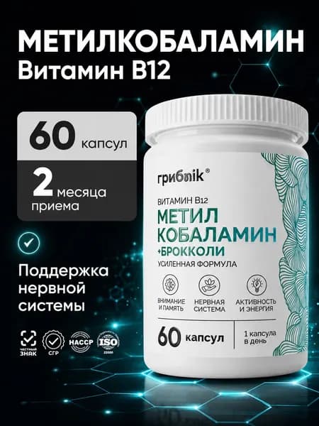 Витамин В12 Метилкобаламин 60 капсул, грибnik