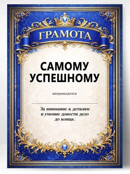 Грамота диплом в подарок - Самому успешному