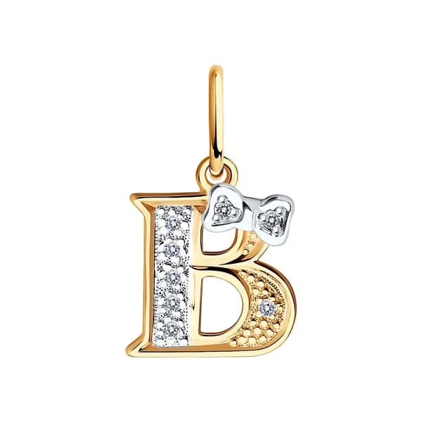 Золотая подвеска-буква В DIAMANT-ONLINE с фианитом 585 пробы