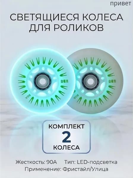 Светящиеся колеса 80 мм для роликов, детского самоката с подшипниками ILQ-9 (2шт)