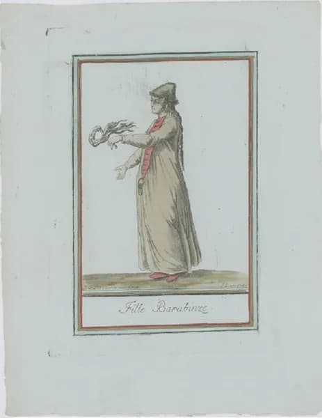 Барабинская татарка (девушка). Антикварная гравюра (смешанная техника, ручная раскраска). Франция, 1796 год