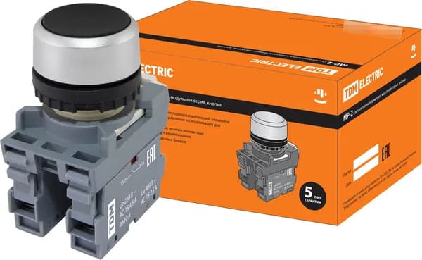 Кнопка управления TDM Electric / ТДМ Электрик MP2-20B с фиксацией, черная, 1з+1р 250В IP54, под отверстие диаметром 22мм, SQ0747-0012 / кнопочный пост