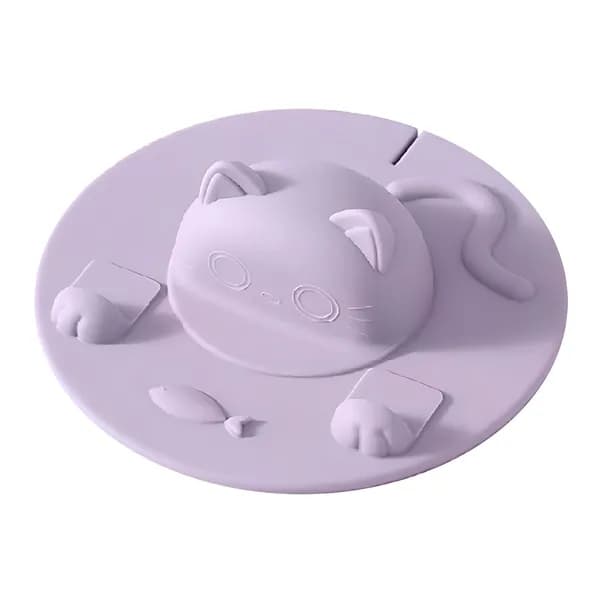 Силиконовая крышка для кружки с 3D-кошачьей формой и держателем для пакетика чая, фиолетовая