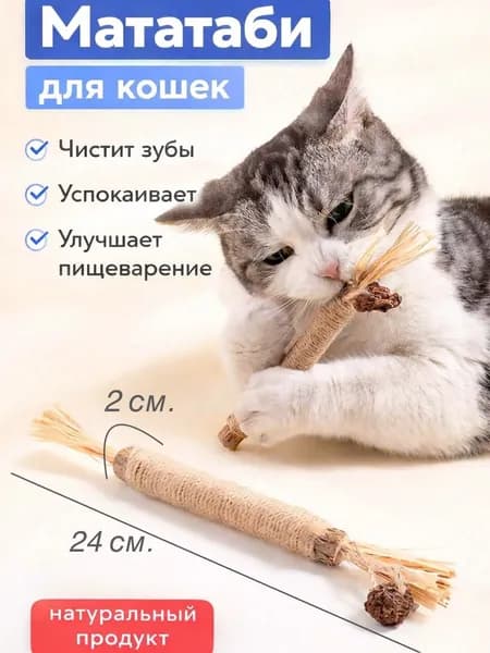 Палочка мататаби для кошек и собак. Игрушка жевательная дразнилка для кошек, деревянная с плодом.