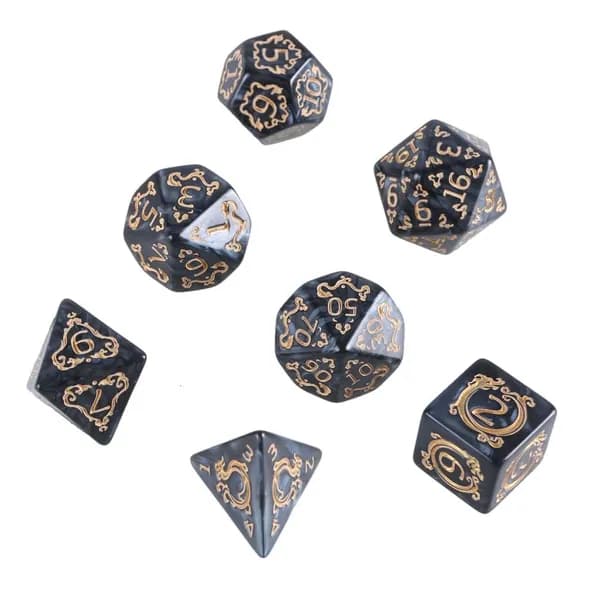 7-гранные акриловые кубики с драконом (D20), Черный