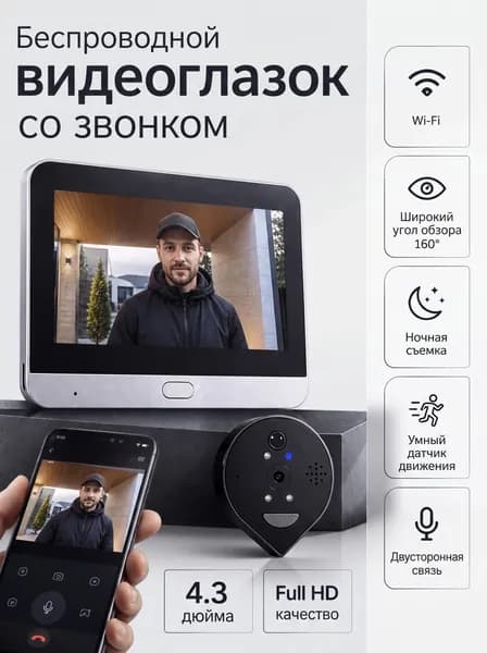 Видеоглазок для входной двери с записью и датчиком движения
