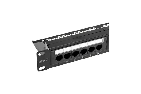 Rexant Патч-панель 19" 1U 24 порта RJ45 CAT 5e UTP с органайзером черная (02-0031)