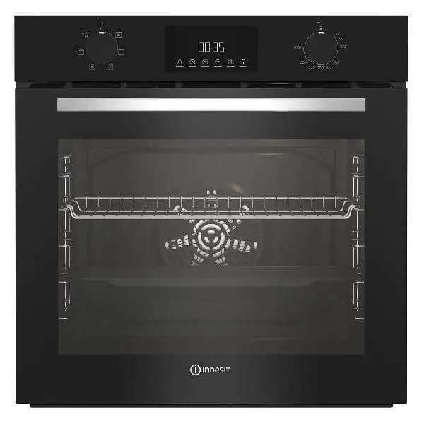 Встраиваемый духовой шкаф электрический Indesit IFE 3644 BL, 2400 Вт, объем 72 л, 6 режимов работы, цвет черный/серебристый