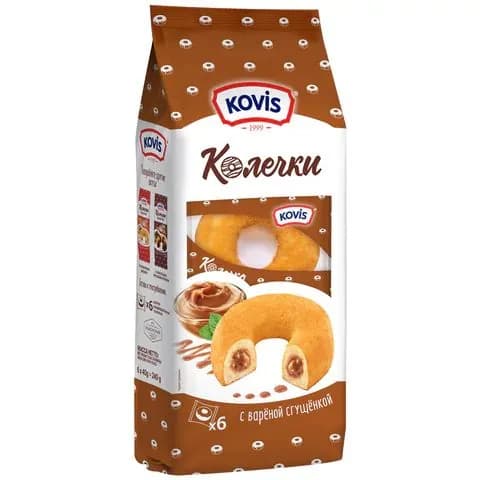 Пирожное бисквитное KOVIS Колечки с кремом вареная сгущенка, 240 г, пакет (7415)