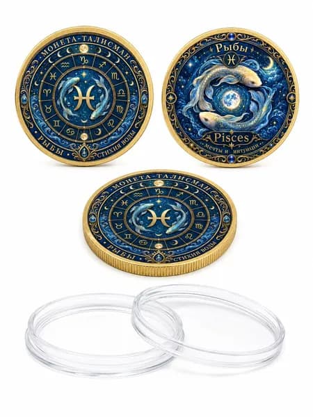 Памятная монета Рыбы , сувенирная монета со знаком зодиака Pisces, коллекционный подарок