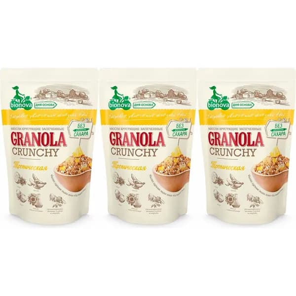 Гранола Bionova Crunchy тропическая 400 г, набор: 3 штуки