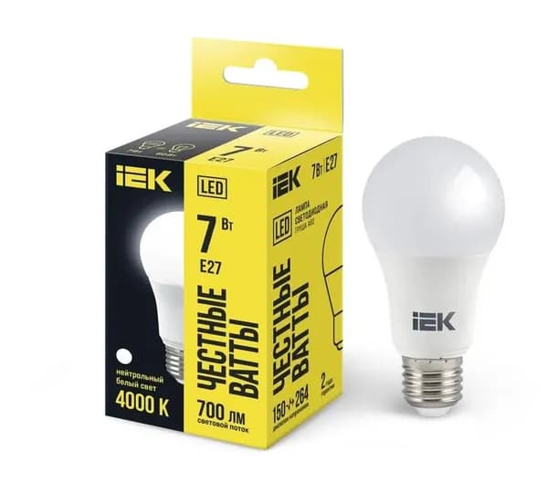Лампочка светодиодная 7Вт Е27 А60 4000К нейтральный IEK (1шт)