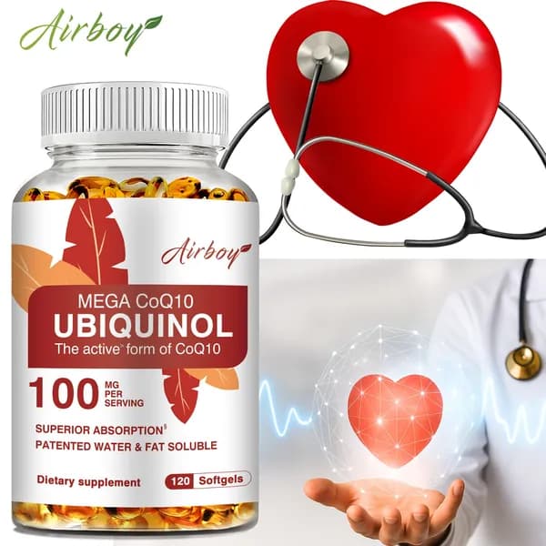 Airboy MEGA CoQ10 UBIQUINOL - 100 мг пантенола - Способствует поддержанию здоровья сердечно-сосудистой системы и борьбе со свободными радикалами