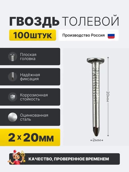 Гвоздь толевой 2х20 (100шт) оцинкованный