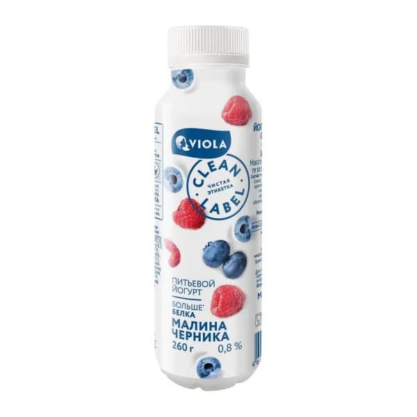 Йогурт питьевой Viola Clean Label малина-черника 0.8% 260г