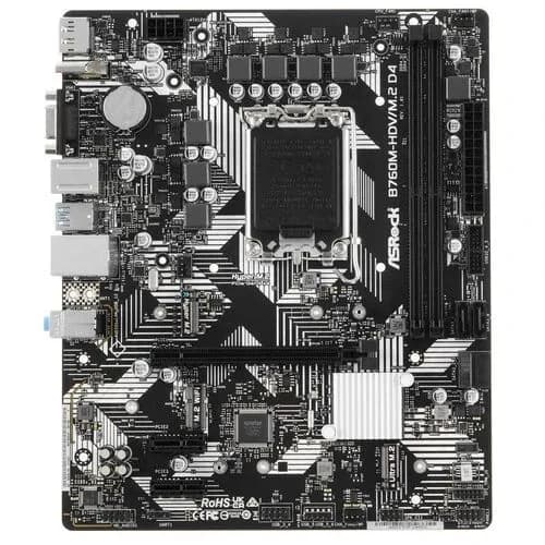 ASRock B760M-HDV/M.2 D4 [LGA 1700, Intel B760, 2xDDR4-3200 МГц, 1xPCI-Ex16, 2xM.2, Micro-ATX], Материнская плата