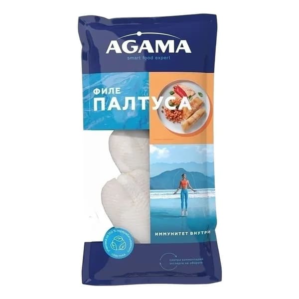 Палтус Agama замороженный на коже филе 400 г