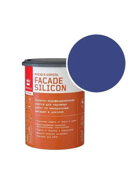 Краска фасадная Tikkurila/Tikkivala Facade Silicon силикон-акриловая RAL 5002 (Ультрамарин - Ultramarine blue) 0,9 л