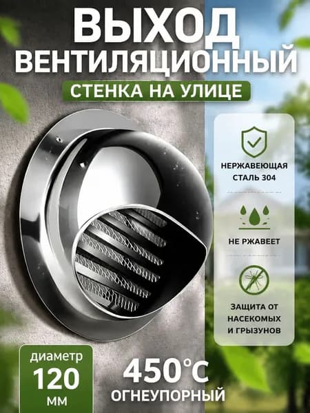 Стенной выход с решеткой и сеткой, 120 мм, из нержавеющей стали 304