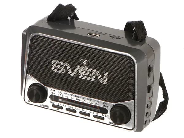 Радиоприемник портативный с фонариком SRP-150 / 525 черный, 3 Вт, FM радио, фонарь, USB micro SD, от сети / аккум. / бат.