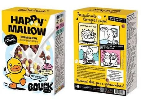 Шарики кукурузные HAPPY MALLOW B.DUCK шоколадные с мягким маршмеллоу /картон/ 240г