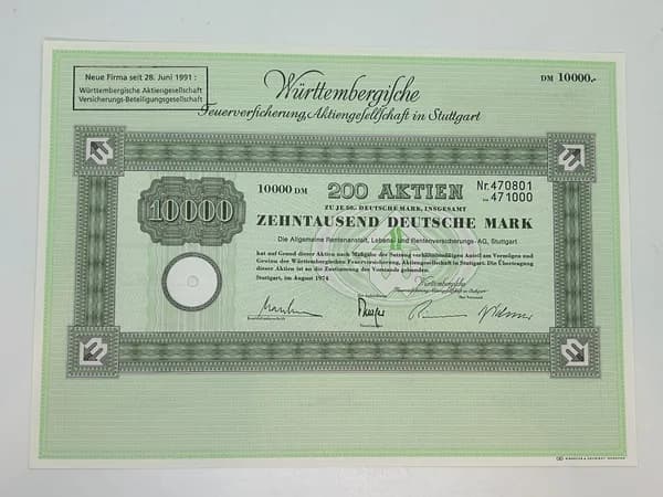 Акция Германия. Завод в г.Штутгарт, 10000 марок 1974 год №12