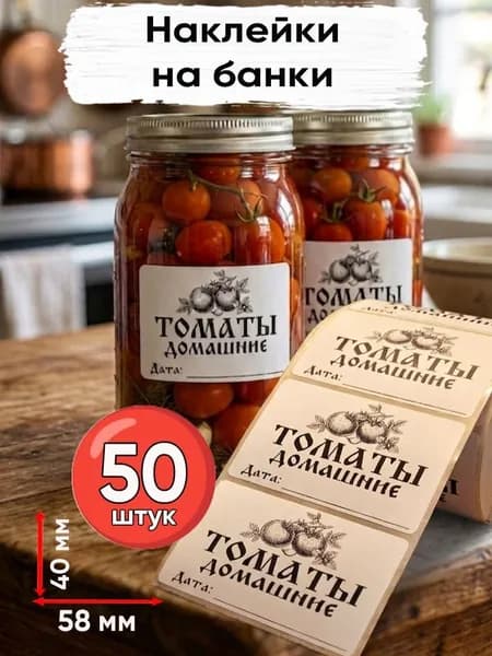 Наклейки на банки и на все что угодно 50 шт. (58х40). Этикетки для томатов, помидоров, закруток, солений.