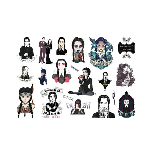 Семейные тату-наклейки Wednesday Adams, одноразовые наклейки