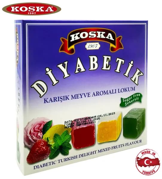 Рахат лукум без сахара для диабетиков ассорти фруктовое, "Koska", Diyabetik Lokum, 250гр. Турция