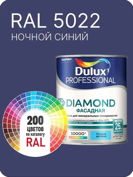 Краска для минеральных и деревянных фасадов Dulux Diamond цвет ночной синий Ral 5022 0.8 л.