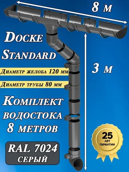 Водосток Деке Стандарт 8 м по 1 м (RAL 7024 серый графит)
