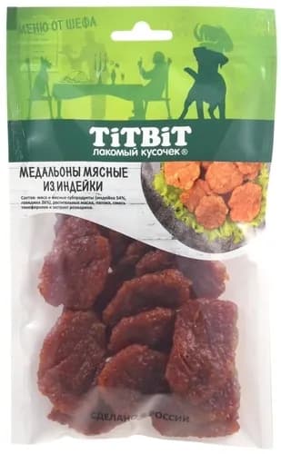 Titbit Лакомство для собак Меню от Шефа Медальоны мясные из индейки, 80 г