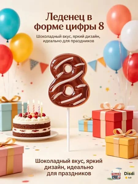 Свечи для торта цифра 8, 5.7 см х 3 см, 1 шт