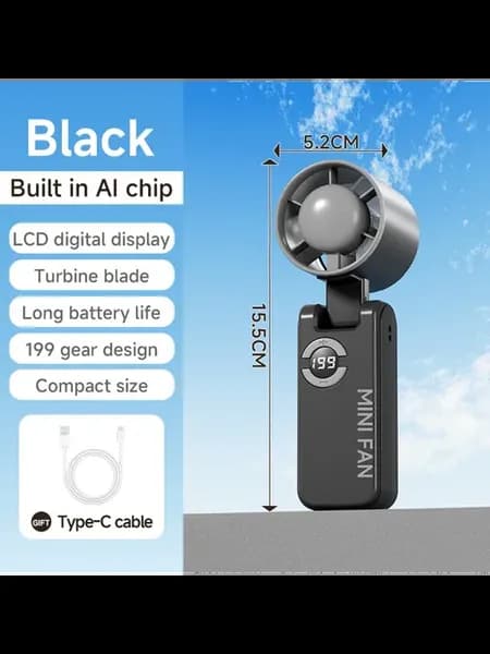 Портативный вентилятор Black, 199 скоростей, Type-C