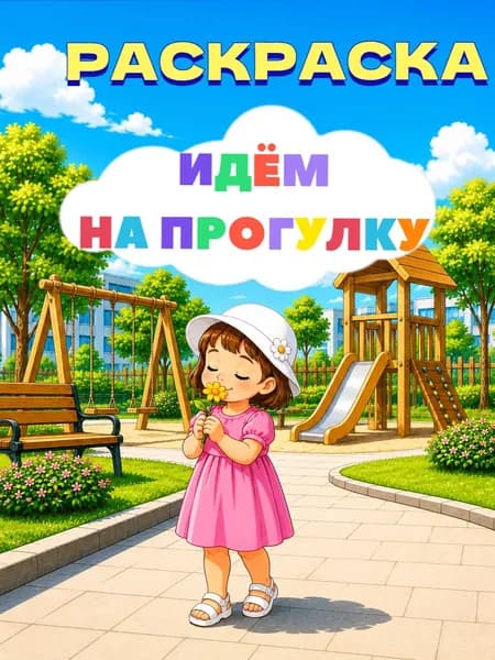 Раскраска для детей 3+ Идём на прогулку игры на детской площадке, развитие моторики